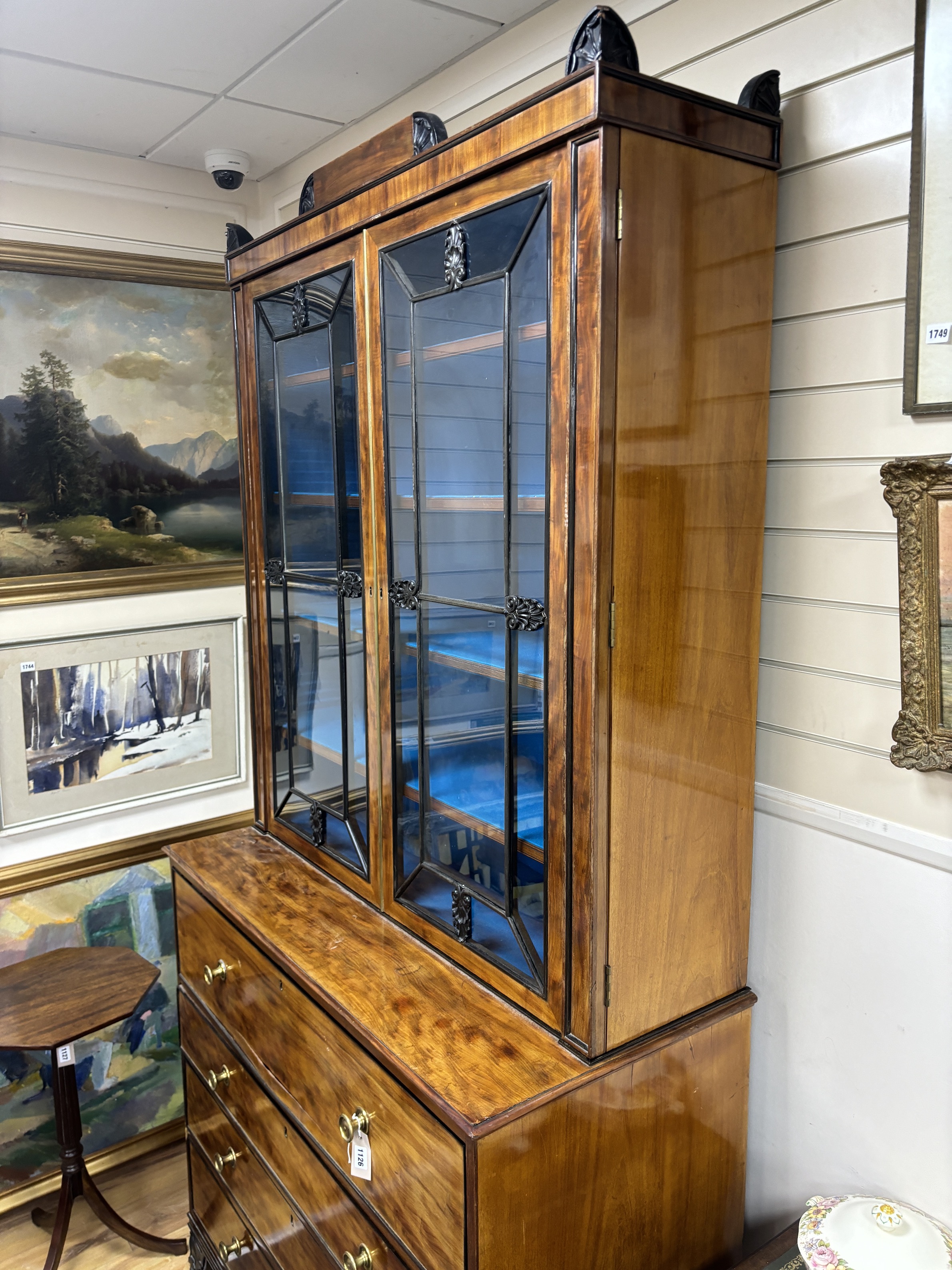 A Regency satinwood secretaire bookcase, width 118cm, depth 54cm, height 236cm
